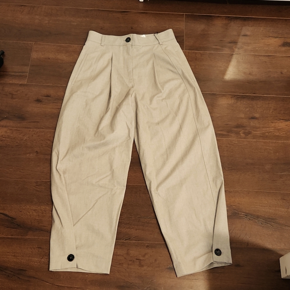 New ZARA Women's Loose-Fitting Beige Grey Dress Pants